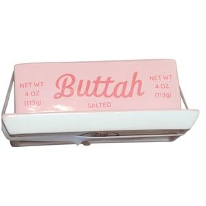 Hand Painted Pink Ceramic Butter Dish “Buttah” By Luna & Sage